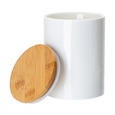Ceramic container with wooden lid for sublimation